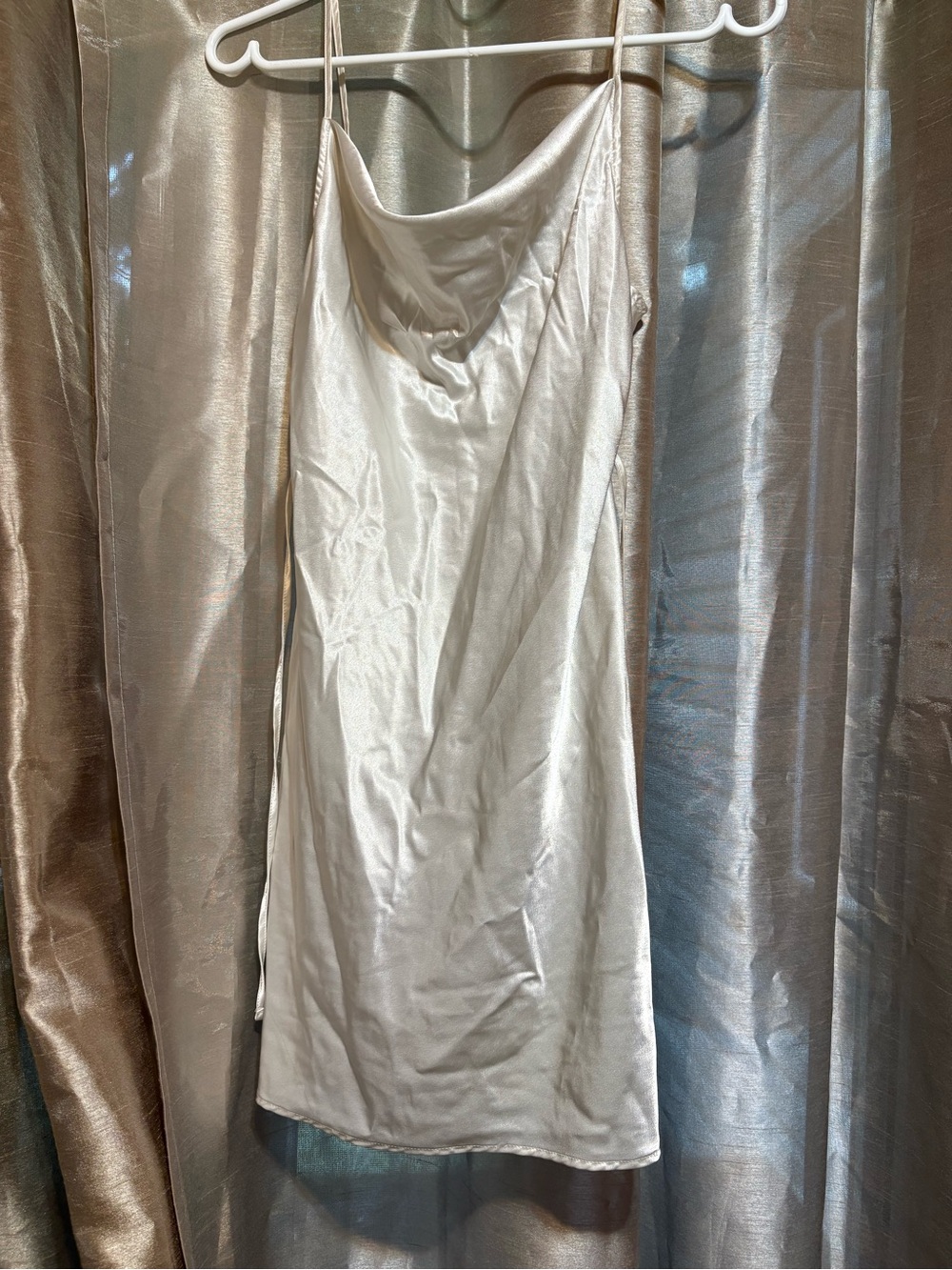 White Satin Cowl Slip Dress small